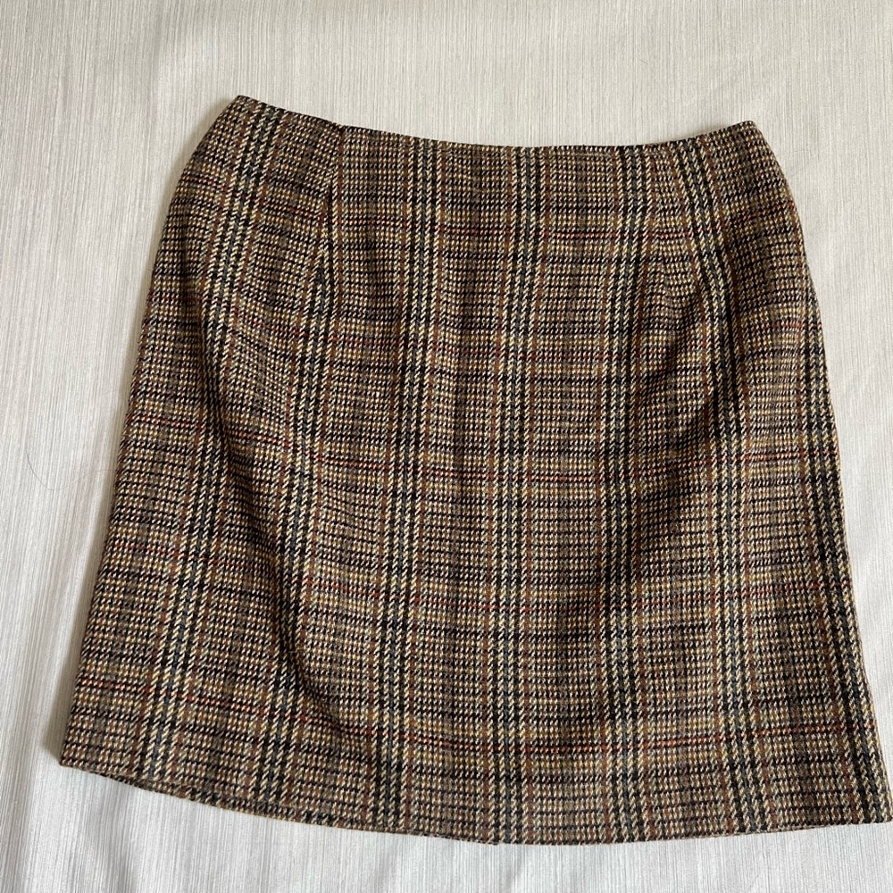 Vintage 90’s Brown Plaid Wool Blend Mini Skirt Size 7